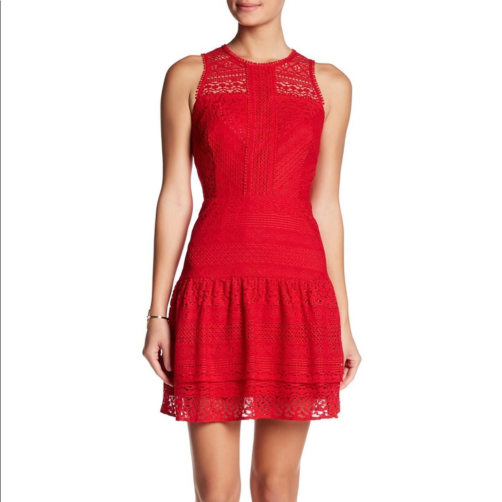 Parker Red Poinsettia Eyelet Lace Dress